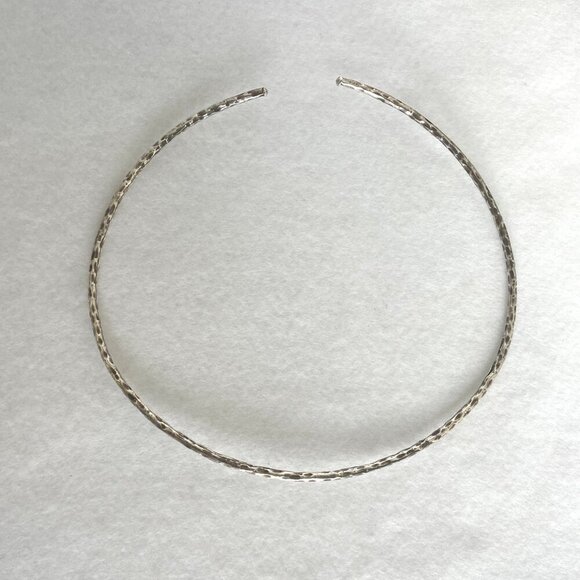 Sterling Silver 925 Flexible Hammered Torque Collar Choker Necklace 14.75" - Picture 8 of 16